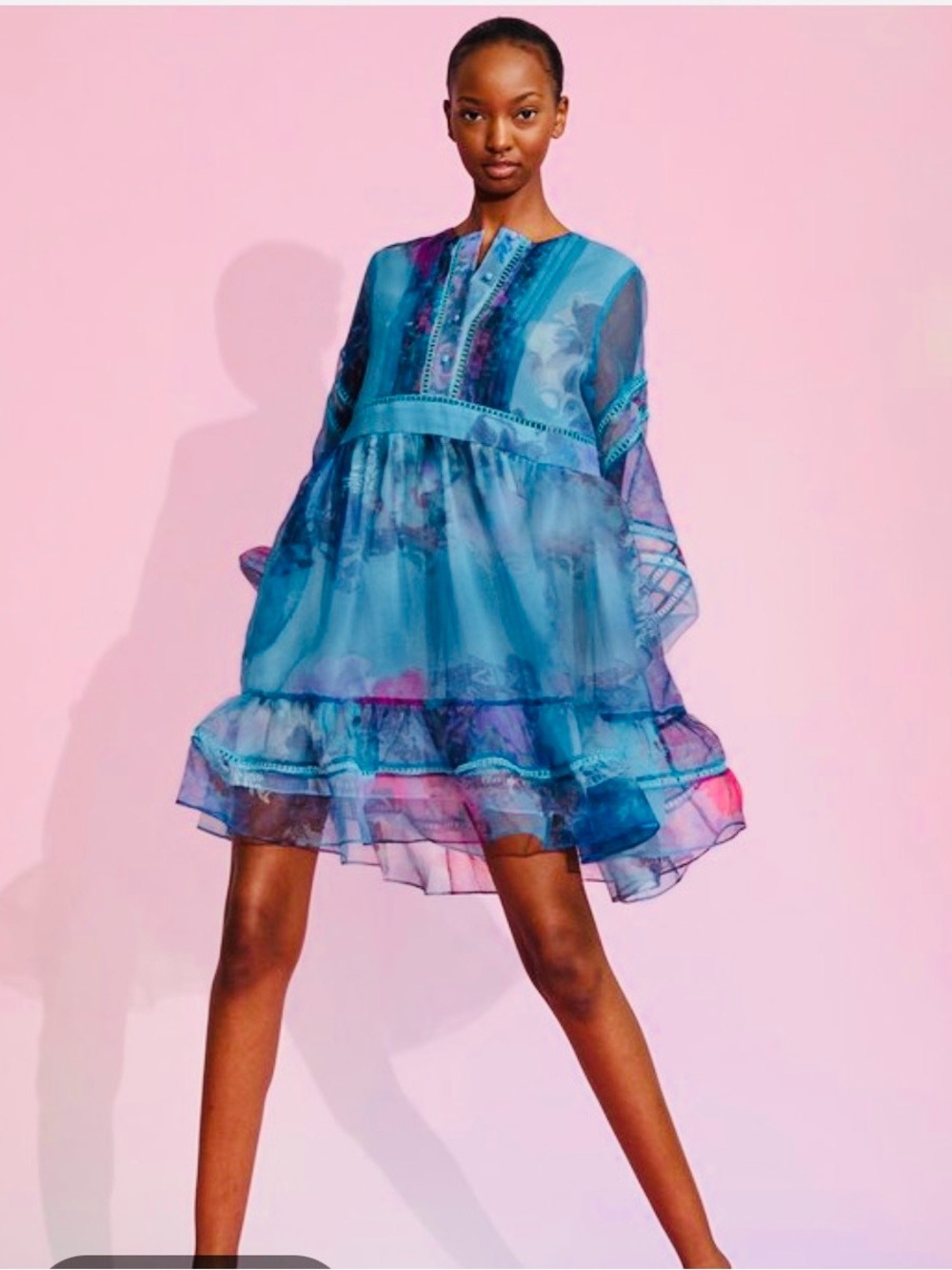 Cynthia Rowley Teal and Purple Tiered Organza Dress